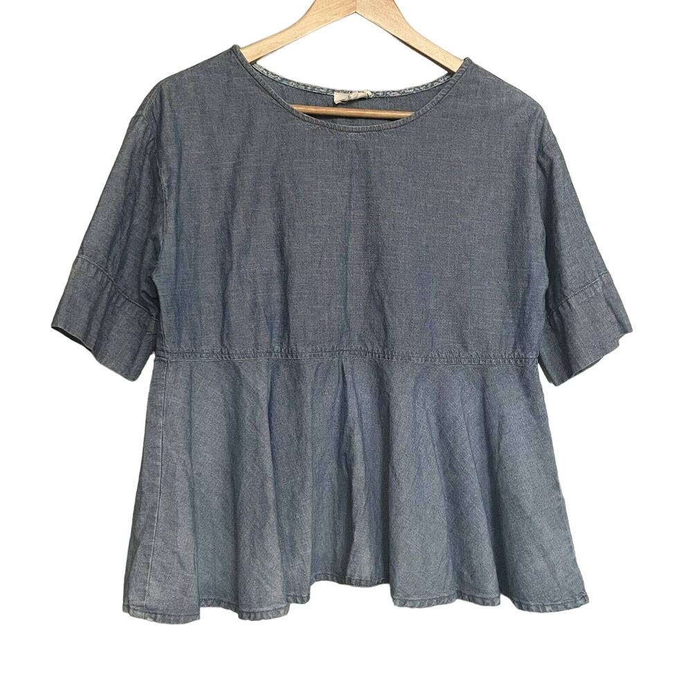 AG Adriano Goldschmied Top Chambray Peplum‎ Denim Pullover Blouse Size Small EUC